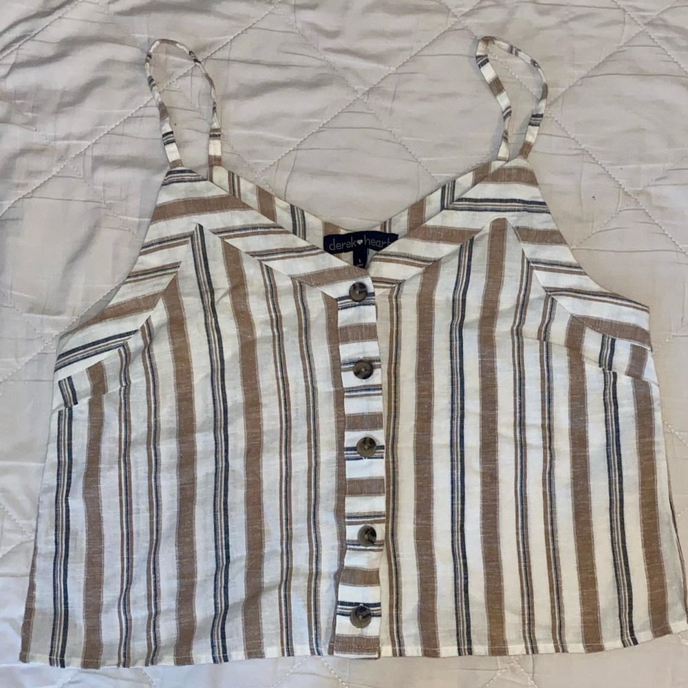 Derek Heart Women's Brown and White Striped Tank Top